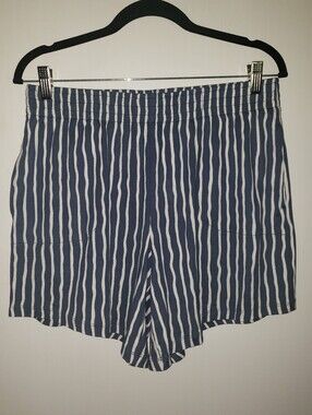 AnyBody Navy and White Striped Elastic Waist Boxer Style Shorts S/M - New